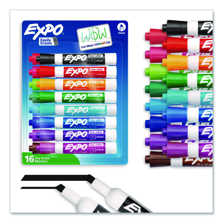 EXPO Low Odor Dry Erase Vibrant Color Markers, Broad Chisel Tip, Assorted Colors, 16/Set (SAN1927526A)