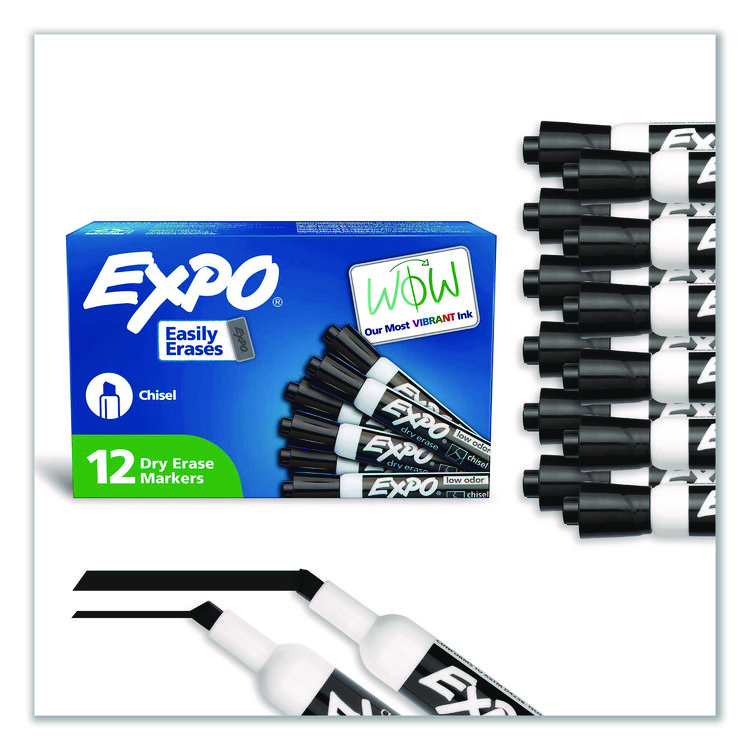 EXPO Low-Odor Dry-Erase Marker, Broad Chisel Tip, Black, Dozen (SAN80001A)