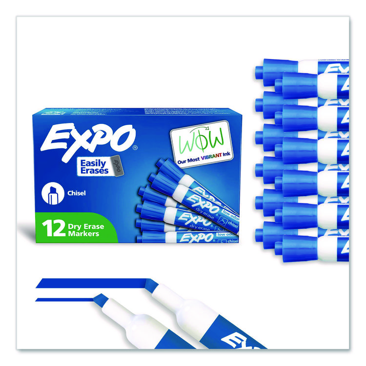 EXPO Low-Odor Dry-Erase Marker, Broad Chisel Tip, Blue, Dozen (SAN80003A)