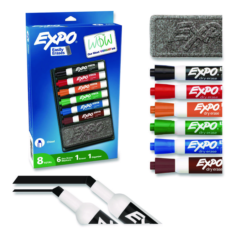 EXPO Low-Odor Dry Erase Marker and Organizer Kit, Broad Chisel Tip, Assorted Colors, 6/Set (SAN80556A)