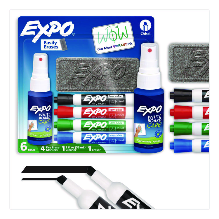EXPO Low-Odor Dry Erase Marker Starter Set, Broad Chisel Tip, Assorted Colors, 4/Set (SAN80653A)