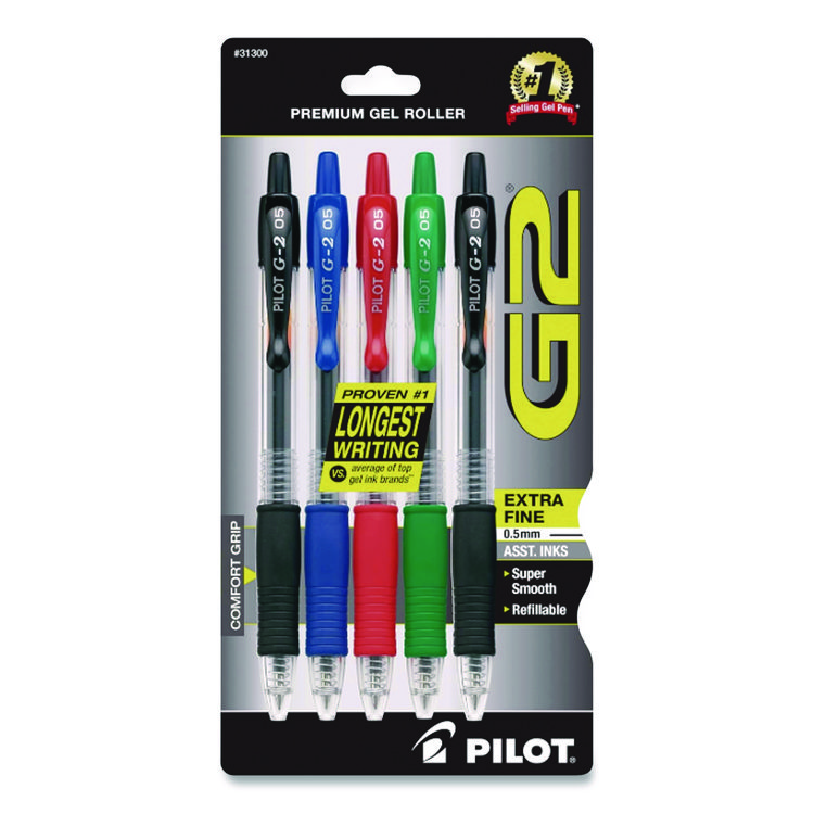 Pilot G2 Premium Gel Pen, Retractable, Extra-Fine 0.5 mm, Assorted Ink and Barrel Colors, 5/Pack (PIL31300)