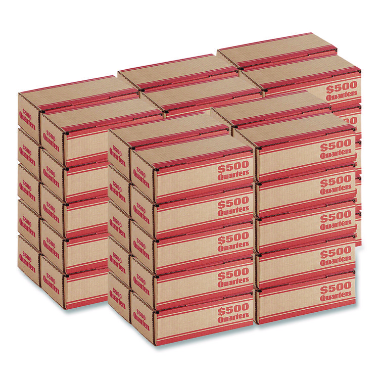CONTROLTEK Quarters Coin Box, Cardboard, Kraft/Orange, 50/Pack (CNK560062)