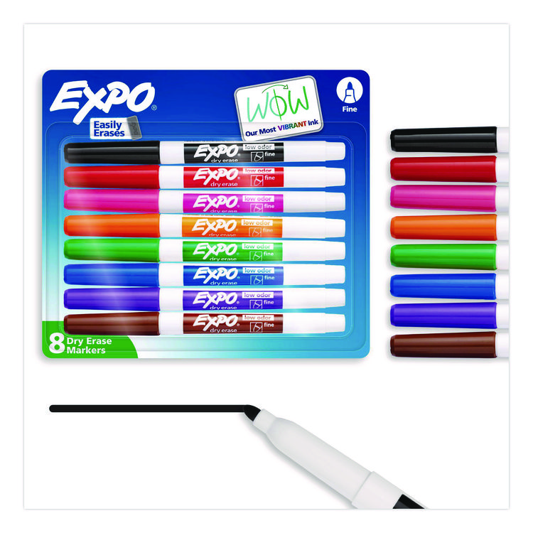 EXPO Low-Odor Dry-Erase Marker, Fine Bullet Tip, Assorted Colors, 8/Set (SAN86601A)