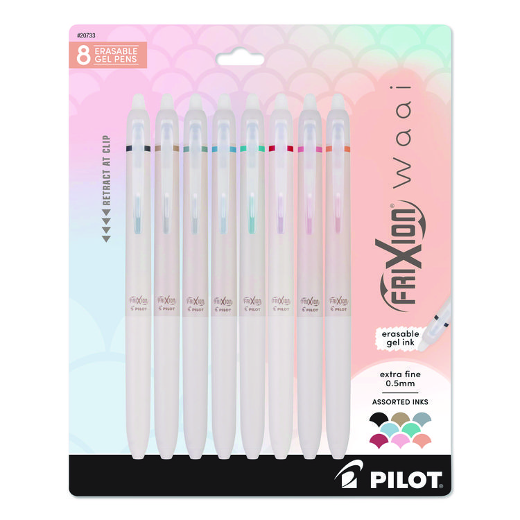 Pilot Frixion Waai Erasable Gel Pen, Retractable, Extra Fine, 0.5 mm, Assorted Ink and Barrel Colors, 8/Pack (PIL20733)