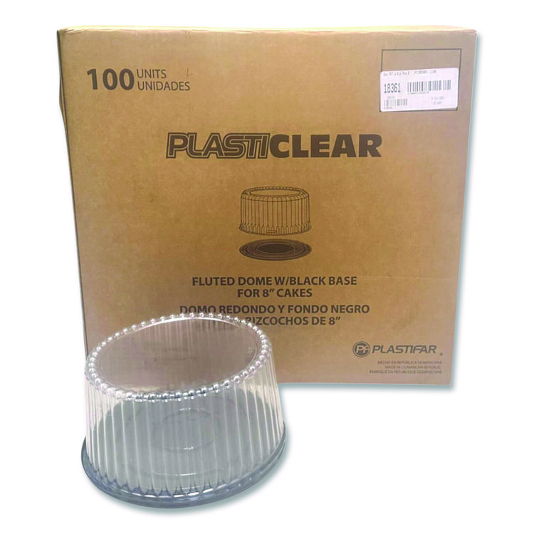 Plastifar Bakery Containers, 8" Cake, 9.7" Diameter x 5" h, Black/Clear, 100/Carton (PST18361)