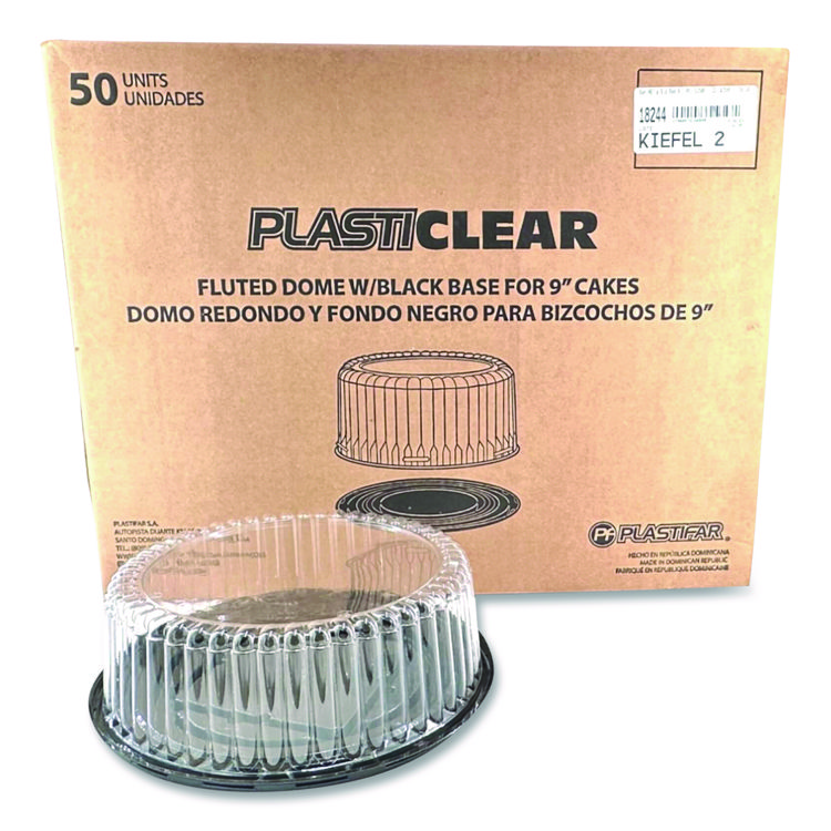 Plastifar Bakery Containers, 9" Cake Container, 11.2" Diameter x 3.5" h, Black/Clear, 50/Carton (PST18244)