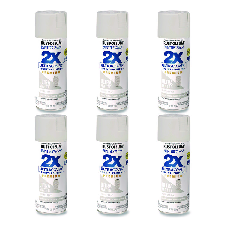 Rust-Oleum Painter's Touch 2X Ultra Cover Spray Paint, Ultra Matte Gray, 12 oz Aerosol Can, 6/Carton (RST331184)