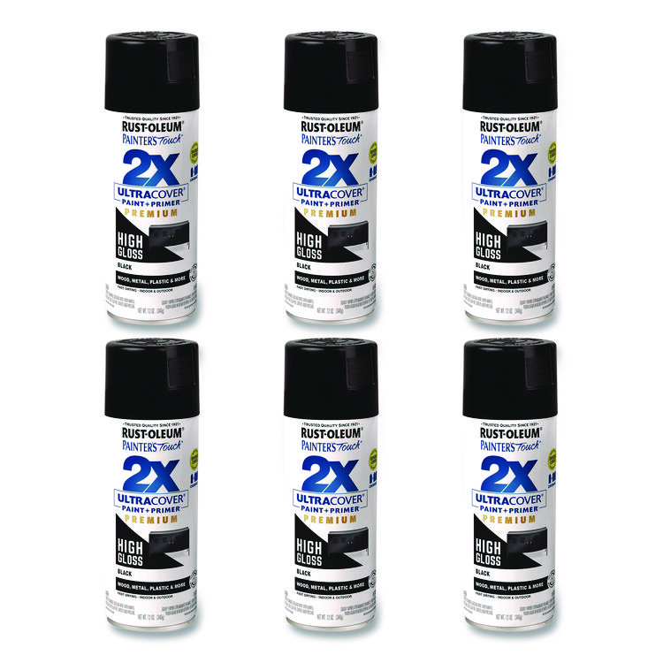 Rust-Oleum Painter's Touch 2X Ultra Cover Spray Paint, High Gloss Black, 12 oz Aerosol Can, 6/Carton (RST331172)