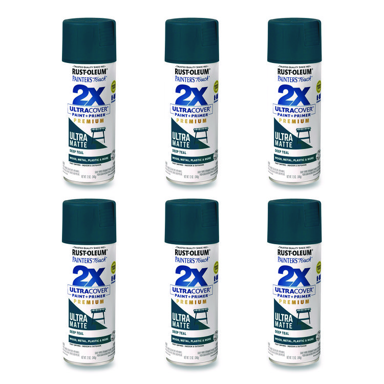 Rust-Oleum Painter's Touch 2X Ultra Cover Spray Paint, Ultra Matte Teal, 12 oz Aerosol Can, 6/Carton (RST331185)