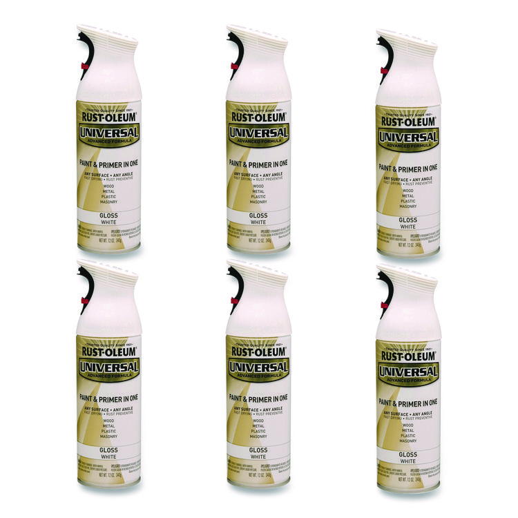 Rust-Oleum Universal Premium Spray Paint, Gloss White, 12 oz Aerosol Can, 6/Carton (RST245199)