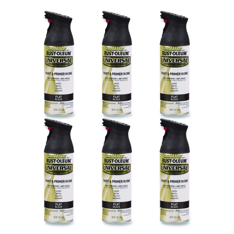 Rust-Oleum Universal Premium Spray Paint, Flat Black, 12 oz Aerosol Can, 6/Carton (RST245198)