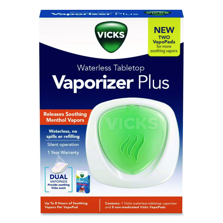 Vicks Waterless Tabletop Vaporizer Plus,1.9 x 5.3 x 7.5, White/Mint Green (HWLV1800BXNV2)