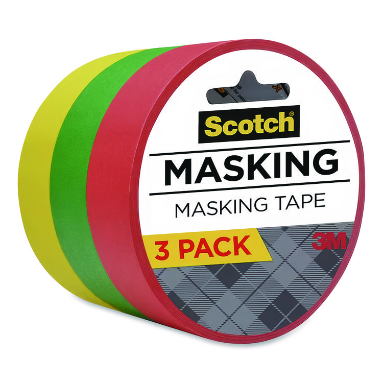 Scotch Expressions Masking Tape, 3" Core, 0.94" x 20 yds, Red, Green, Yellow, 3 Rolls/Pack (MMM34373PRM)