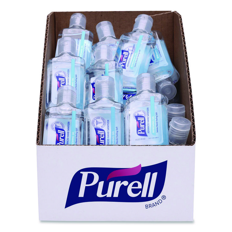 PURELL Advanced Hand Sanitizer Refreshing Gel, 1 oz Flip-Cap Bottle with Display Box, Clean Scent, 36/Bowl (GOJ390136BWL)