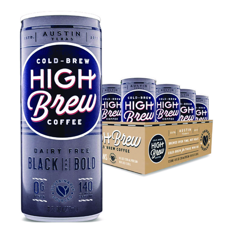 HIGH Brew Coffee Cold Brew Coffee + Protein, Black and Bold, 8 oz Can, 12/Pack (HIH00504)