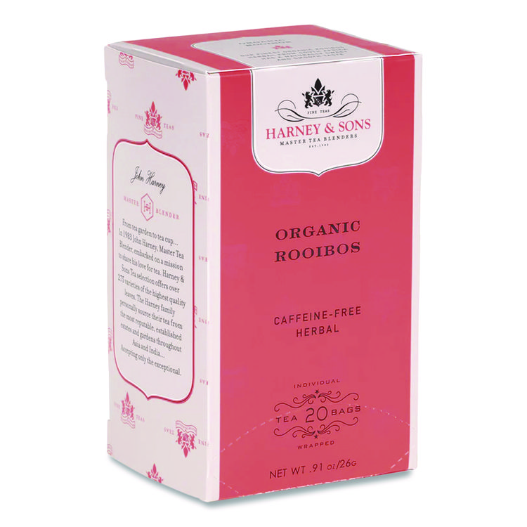 Harney & Sons Premium Tea, Organic Rooibos Herbal Tea, Individually Wrapped Tea Bags, 20/Box (HEYHSF30081)