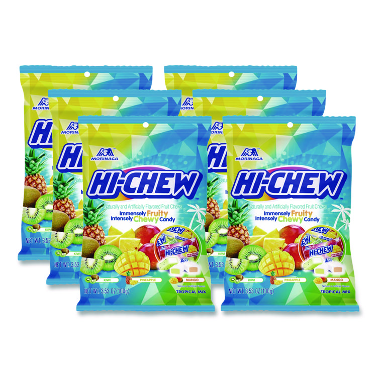 Hi-Chew Fruit Chews, Tropical, Peg Bag 3.53 oz, 6/Carton (HIE00434)