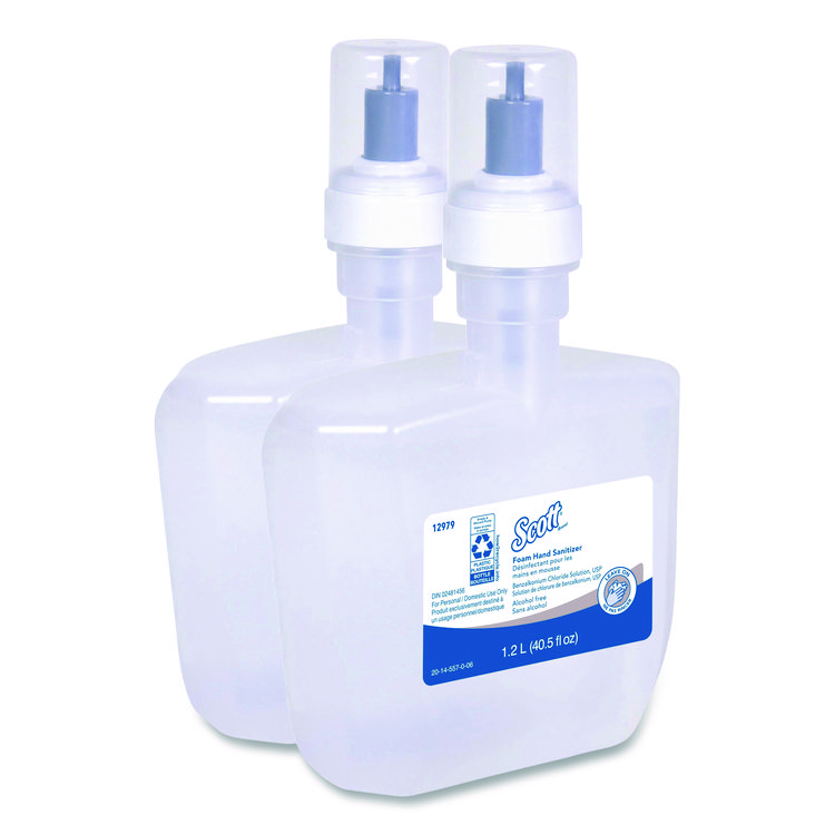 Scott Essential Alcohol-Free Foam Hand Sanitizer, 1,200 mL, Unscented, 2/Carton (KCC12979)