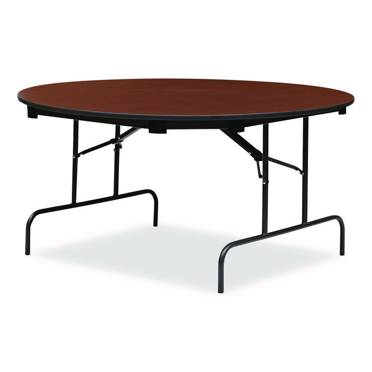 Iceberg OfficeWorks Wood Folding Table, Round, 60" x 29", Mahogany Top, Gray Base (ICE55264)