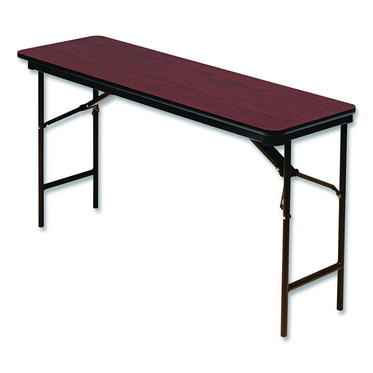 Iceberg OfficeWorks Commercial Wood-Laminate Folding Table, Rectangular, 60" x 18" x 29", Mahogany Top, Brown Base (ICE55274)