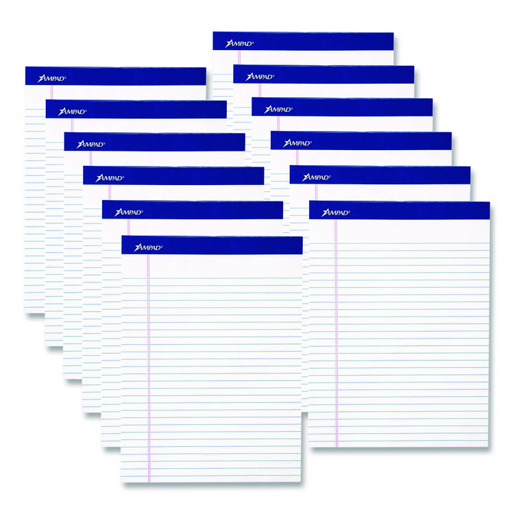Ampad Perforated Writing Pads, Wide/Legal Rule, (50) White 8.5 x 11.75 Sheets, Dozen (AMP20360)