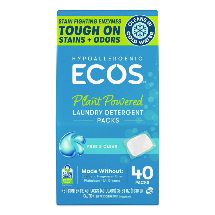 EARTH FRIENDLY PRODUCTS Laundry Detergent Packs, Free and Clear, 40/Pack (EOP963706EA)