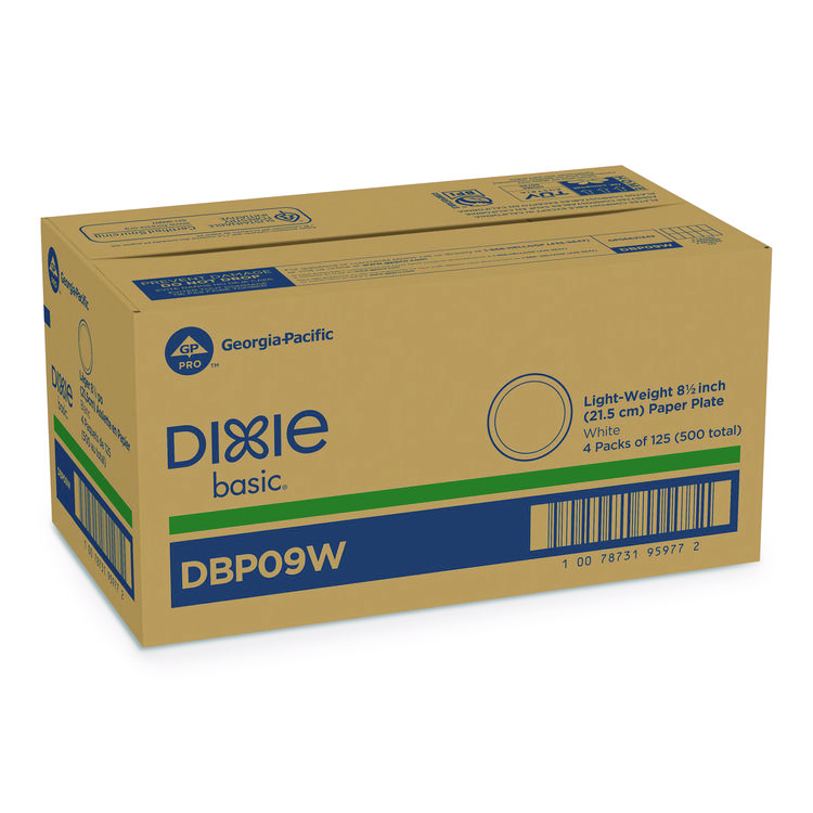 Dixie Paper Dinnerware, Plate, 8.5" dia, White, 125/Pack, 4/Carton (DXEDBP09WCT)