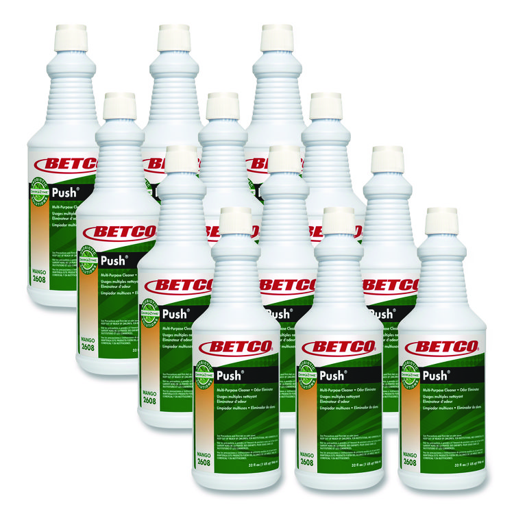 BETCO CORPORATION PUSH All Purpose Cleaner and Odor Eliminator, Mango Scent, 32 oz Bottle, 12/Carton (BET26081200)
