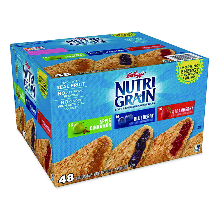Kellogg's Nutri-Grain Soft Baked Breakfast Bars, Asstd: Apple, Blueberry, Strawberry, 1.3 oz Bar, 48/Carton (KEB05872)
