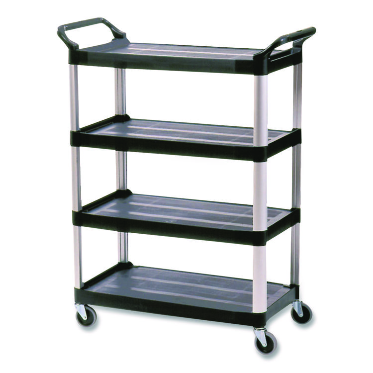 Rubbermaid Commercial Xtra Utility Cart with Open Sides, Plastic, 4 Shelves, 400 lb Capacity, 40.63" x 20" x 51", Black (RCP409600BLA)