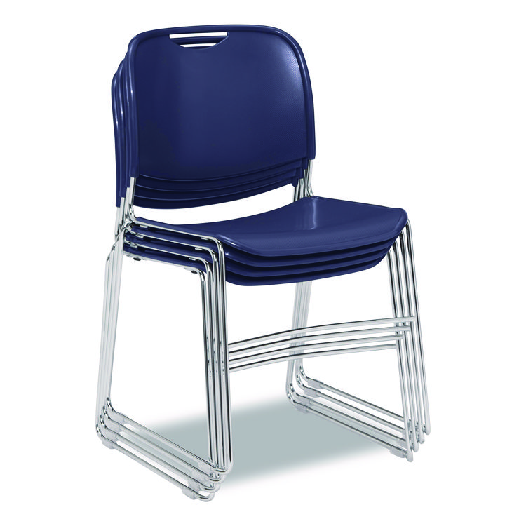 NPS 8500 Series Ultra-Compact Plastic Stack Chair, Supports Up to 500 lbs, 17" Seat Height, Blue Seat/Back, Chrome Base, 4/Pack (NPS85054)
