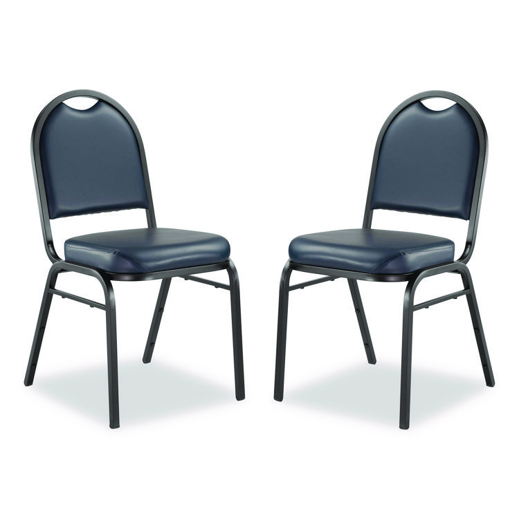 NPS 9200 Series Premium Upholstered Stack Chair, Vinyl, Supports 500 lb, 19" Seat Ht, Midnight Blue Seat/Back, Black Base,2/Pack (NPS9204BT2)