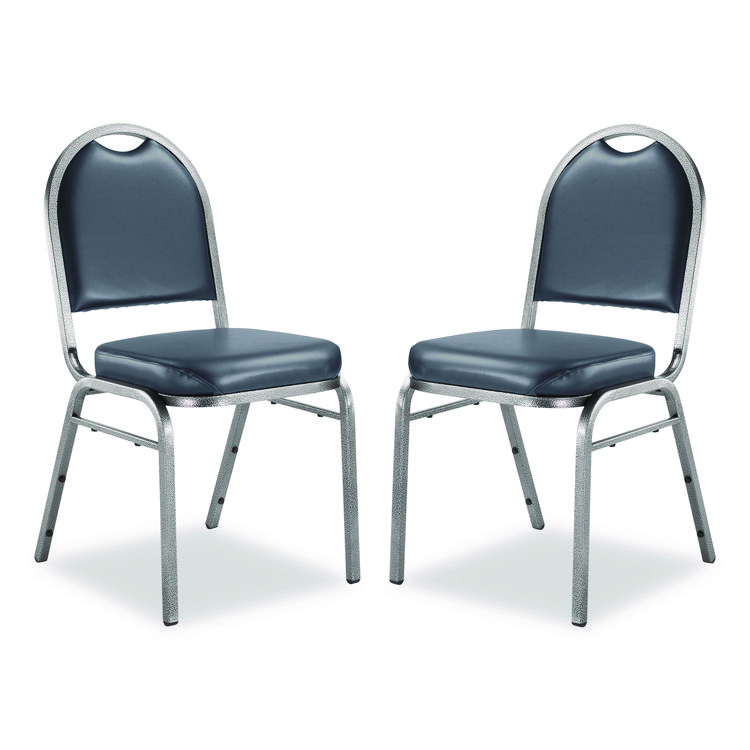 NPS 9200 Series Premium Upholstered Stack Chair, Vinyl, Supports 500 lb, 19" Seat Ht, Midnight Blue Seat/Back, Silver Base, 2/PK (NPS9204SV2)