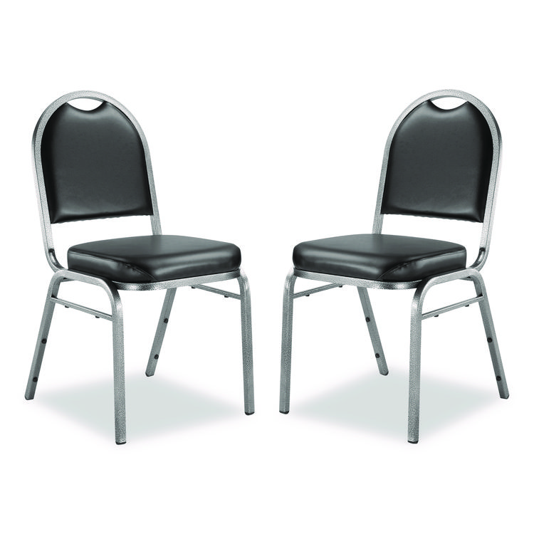 NPS 9200 Series Premium Upholstered Stack Chair, Vinyl, Supports Up to 500 lb,19" Seat Height, Black Seat/Back, Silver Base, 2/PK (NPS9210SV2)