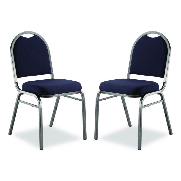 NPS 9200 Series Premium Upholstered Stack Chair, Fabric, Supports 500 lb, 19" Seat Ht, Midnight Blue Seat/Back, Silver Base, 2/PK (NPS9254SV2)