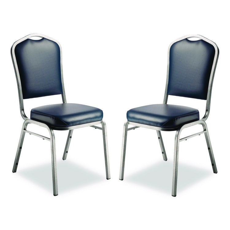 NPS 9300 Series Deluxe Upholstered Stack Chair, Vinyl, Supports 500 lb, 19" Seat Ht, Midnight Blue Seat/Back, Silver Base, 2/Pack (NPS9304SV2)