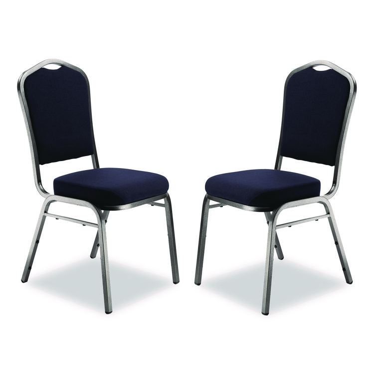 NPS 9300 Series Deluxe Upholstered Stack Chair, Fabric, Supports 500 lb, 19" Seat Ht, Midnight Blue Seat/Back, Silver Base, 2/PK (NPS9354SV2)
