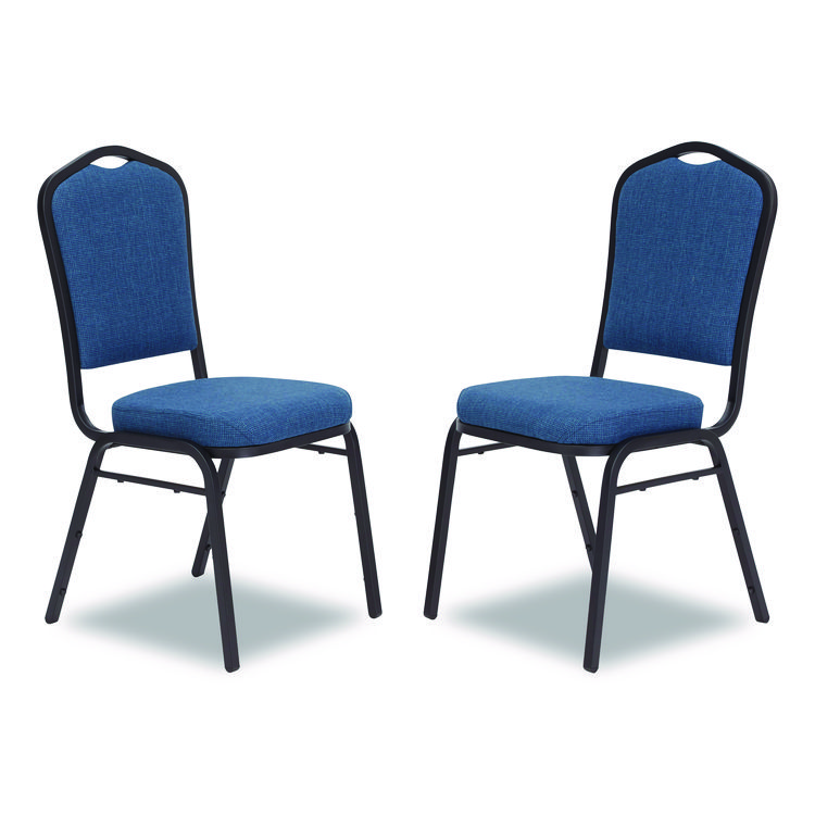 NPS 9300 Series Deluxe Upholstered Stack Chair, Fabric, Supports 500 lb, 19" Seat Ht, Natural Blue Seat/Back, Black Base, 2/Pack (NPS9374BT2)
