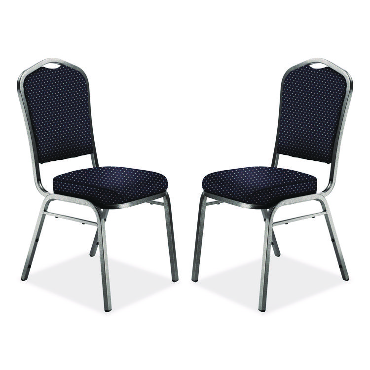 NPS 9300 Series Deluxe Upholstered Stack Chair, Fabric, Supports 500 lb, 19" Seat Ht, Diamond Navy Seat/Back, Silver Base, 2/Pack (NPS9364SV2)