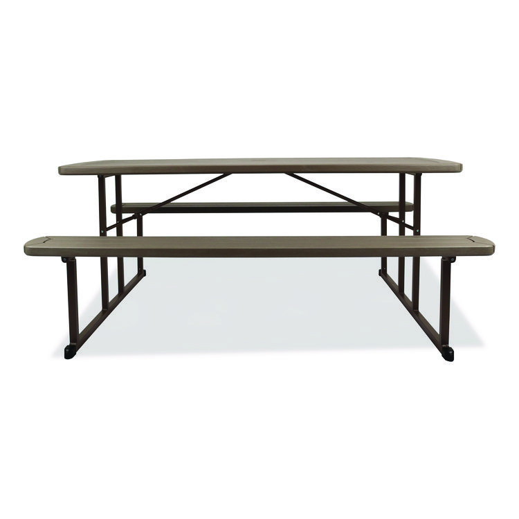 NPS Blow Molded Folding Picnic Table, Rectangular, 57w x 72d x 29.5h, Brown Top, Brown Base/Legs (NPSBMPT3072BR03)