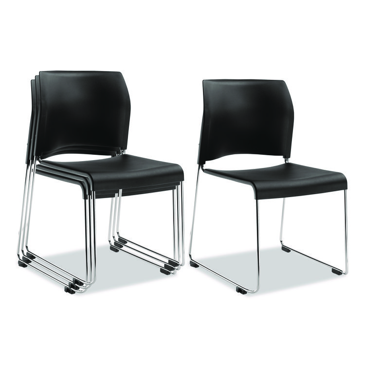 NPS 8800 Series Cafetorium Plastic Stack Chair, Supports Up to 500 lb, 18" Seat Height, Black Seat/Back, Chrome Base, 4/Pack (NPS881011104)