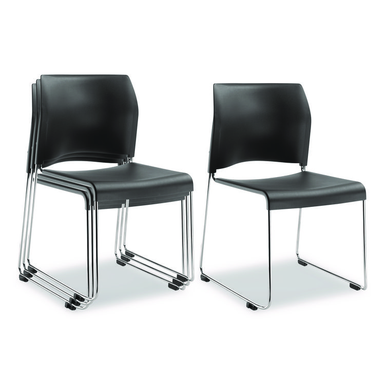 NPS 8800 Series Cafetorium Plastic Stack Chair, Supports Up to 500 lb, 18" Seat Height, Charcoal Seat/Back, Chrome Base, 4/Pack (NPS882011204)