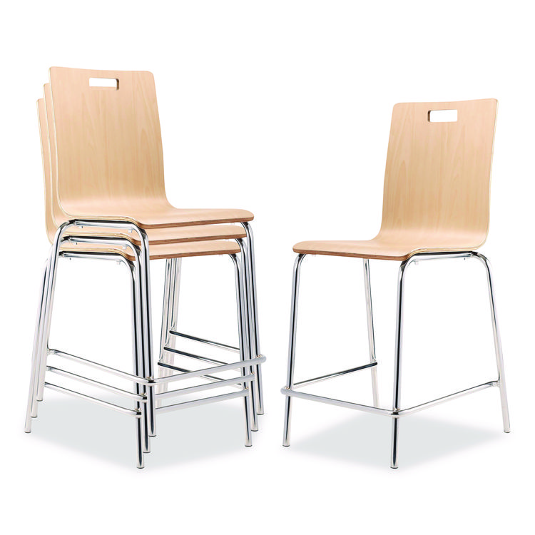 NPS Bushwick Series Bentwood Stool, Counter Height, Supports Up to 500 lb, 24" Seat Height, Natural Seat/Back, Chrome Base, 4/PK (NPSBCM224)