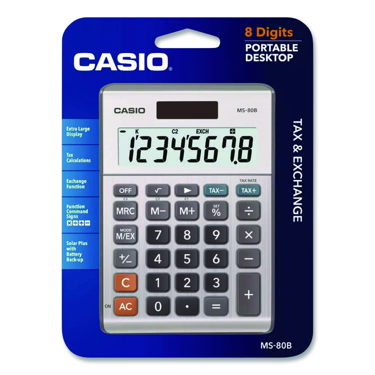 Casio MS80B 8-Digit Battery and Solar Basic Calculator, LCD, Silver (CSOMS80BSR)