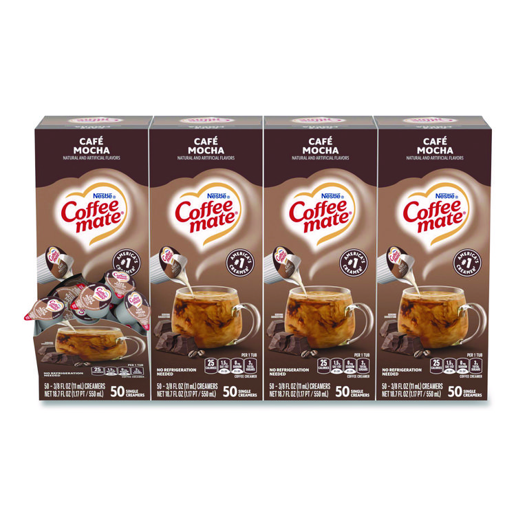 Coffee mate Liquid Coffee Creamer, Cafe Mocha, 0.38 oz Mini Cups, 50/Box, 4 Boxes/Carton (NES35115CT)