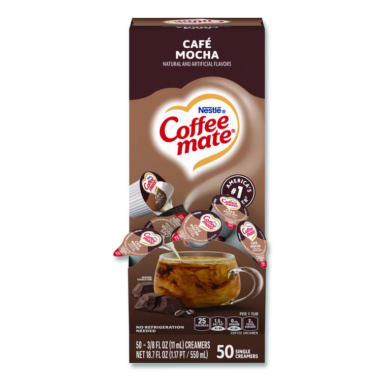 Coffee mate Liquid Coffee Creamer, Cafe Mocha, 0.38 oz Mini Cups, 50/Box (NES35115)