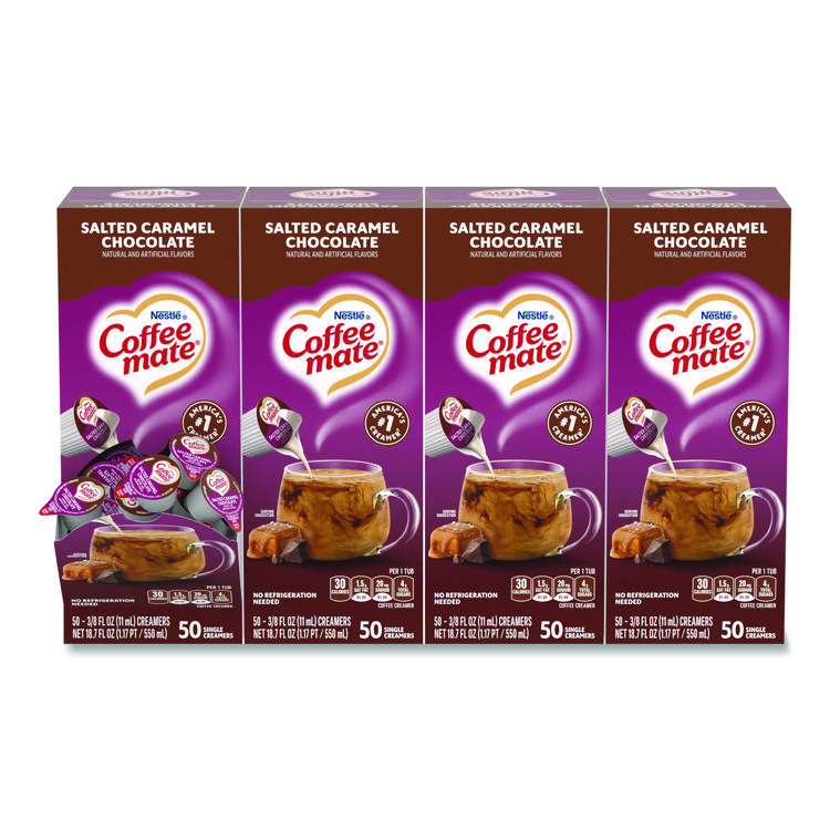 Coffee mate Liquid Coffee Creamer, Salted Caramel Chocolate, 0.38 oz Mini Cups, 50/Box, 4 Boxes/Carton (NES77197CT)