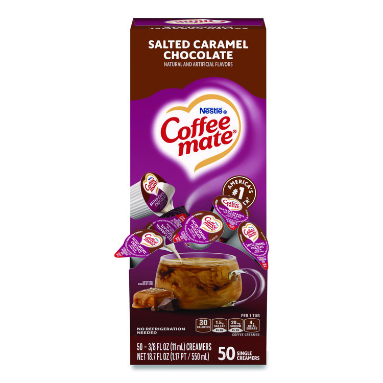Coffee mate Liquid Coffee Creamer, Salted Caramel Chocolate, 0.38 oz Mini Cups, 50/Box (NES77197)