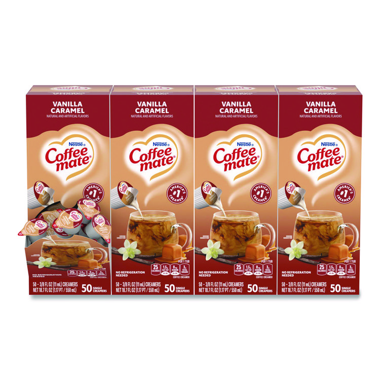 Coffee mate Liquid Coffee Creamer, Vanilla Caramel, 0.38 oz Mini Cups, 50/Box, 4 Boxes/Carton (NES79129CT)